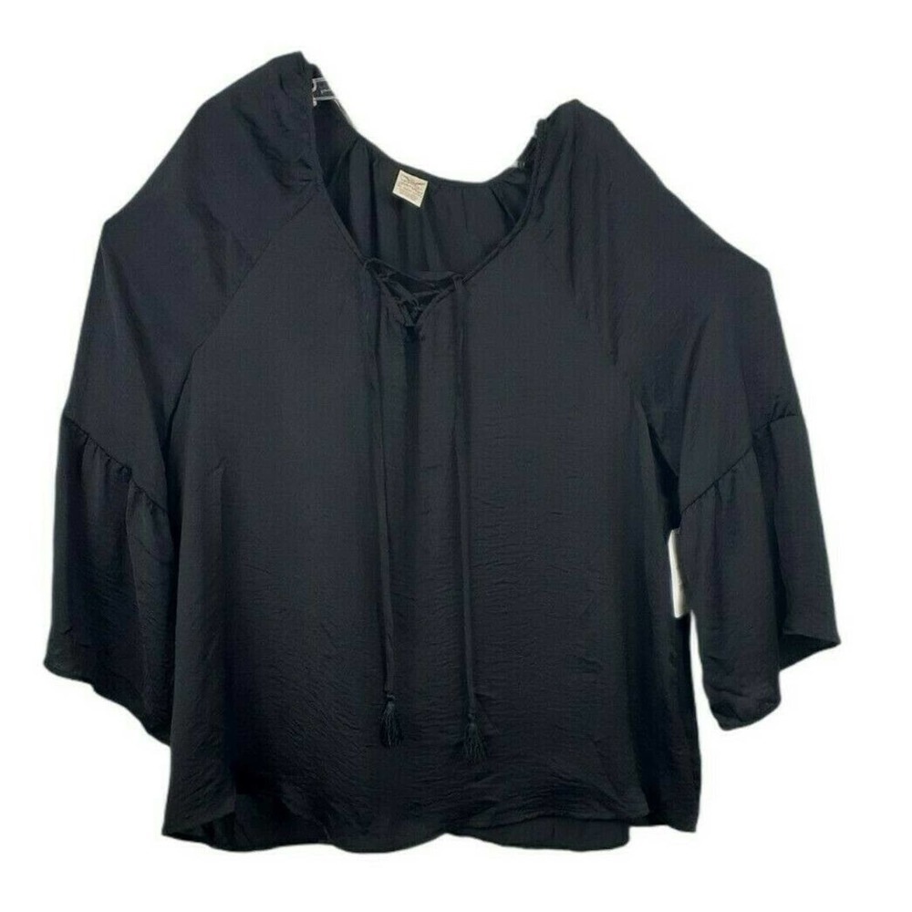 Faded Glory Womens Plus Size 3X Black Bell Sleeve Blouse Top
